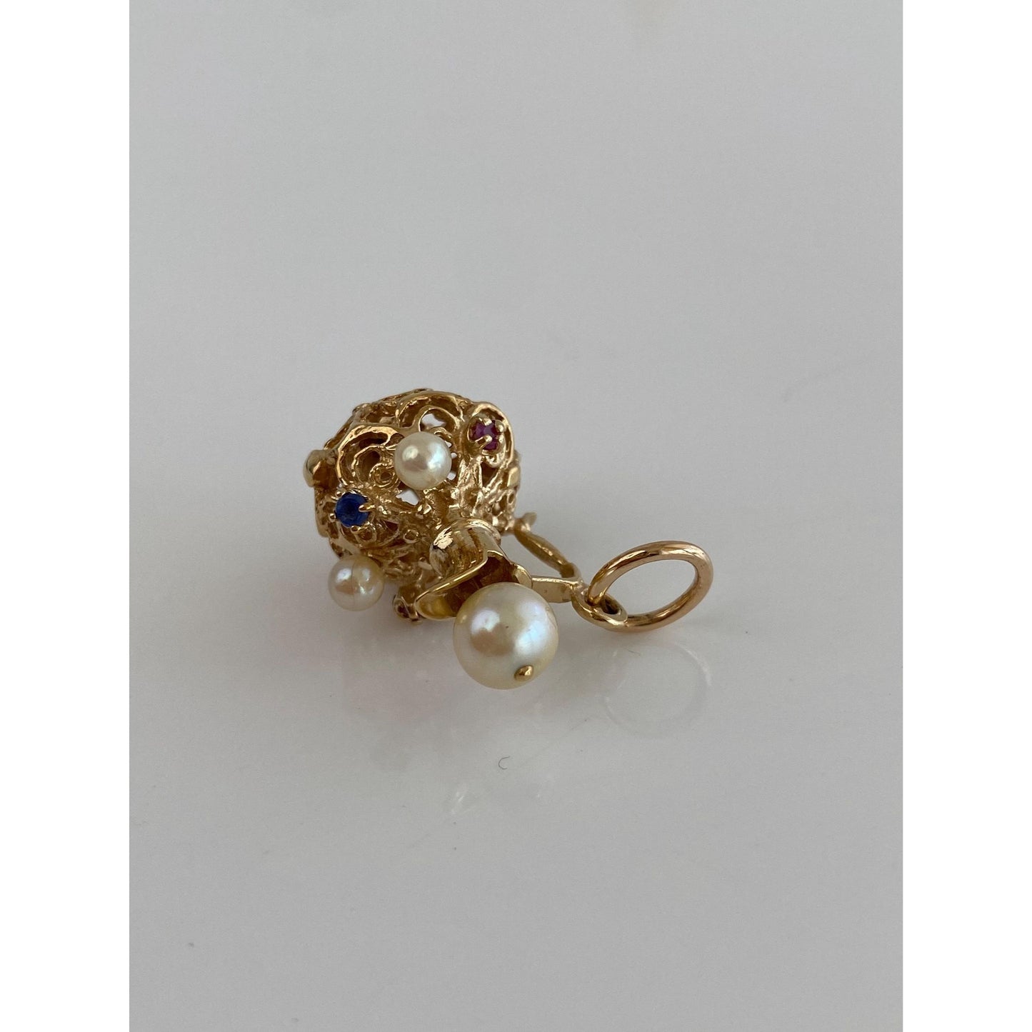 Vintage Solid 14k Yellow Gold Pearl & Sapphire Pitcher Charm