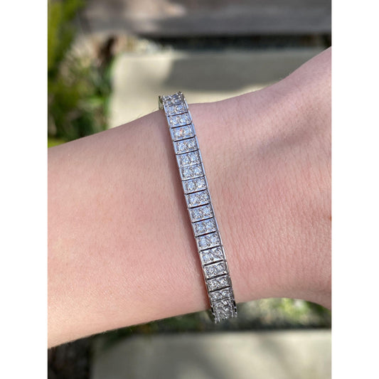 Vintage Solid 14k White Gold Diamond Tennis Line Bracelet - 7.5 inches