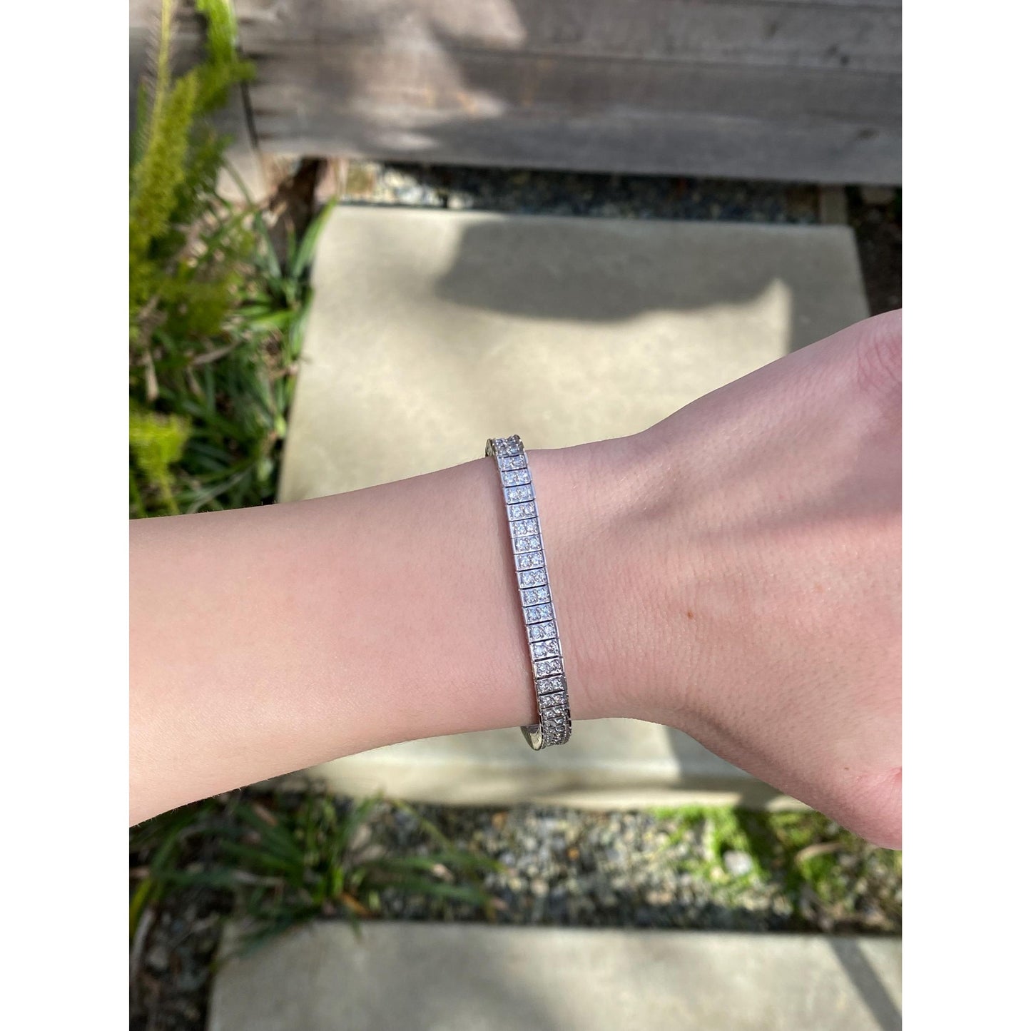 Vintage Solid 14k White Gold Diamond Tennis Line Bracelet - 7.5 inches