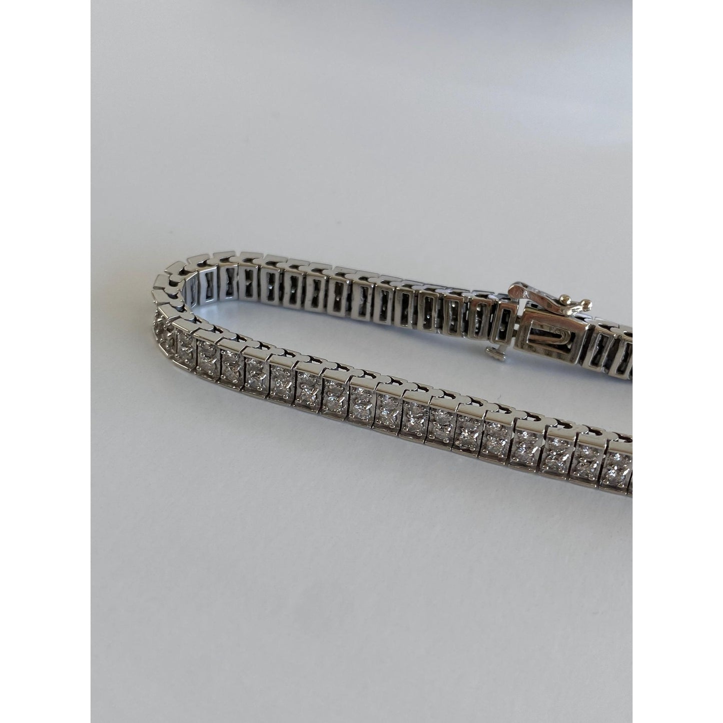 Vintage Solid 14k White Gold Diamond Tennis Line Bracelet - 7.5 inches
