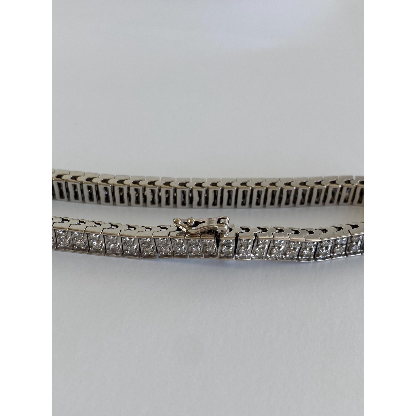 Vintage Solid 14k White Gold Diamond Tennis Line Bracelet - 7.5 inches