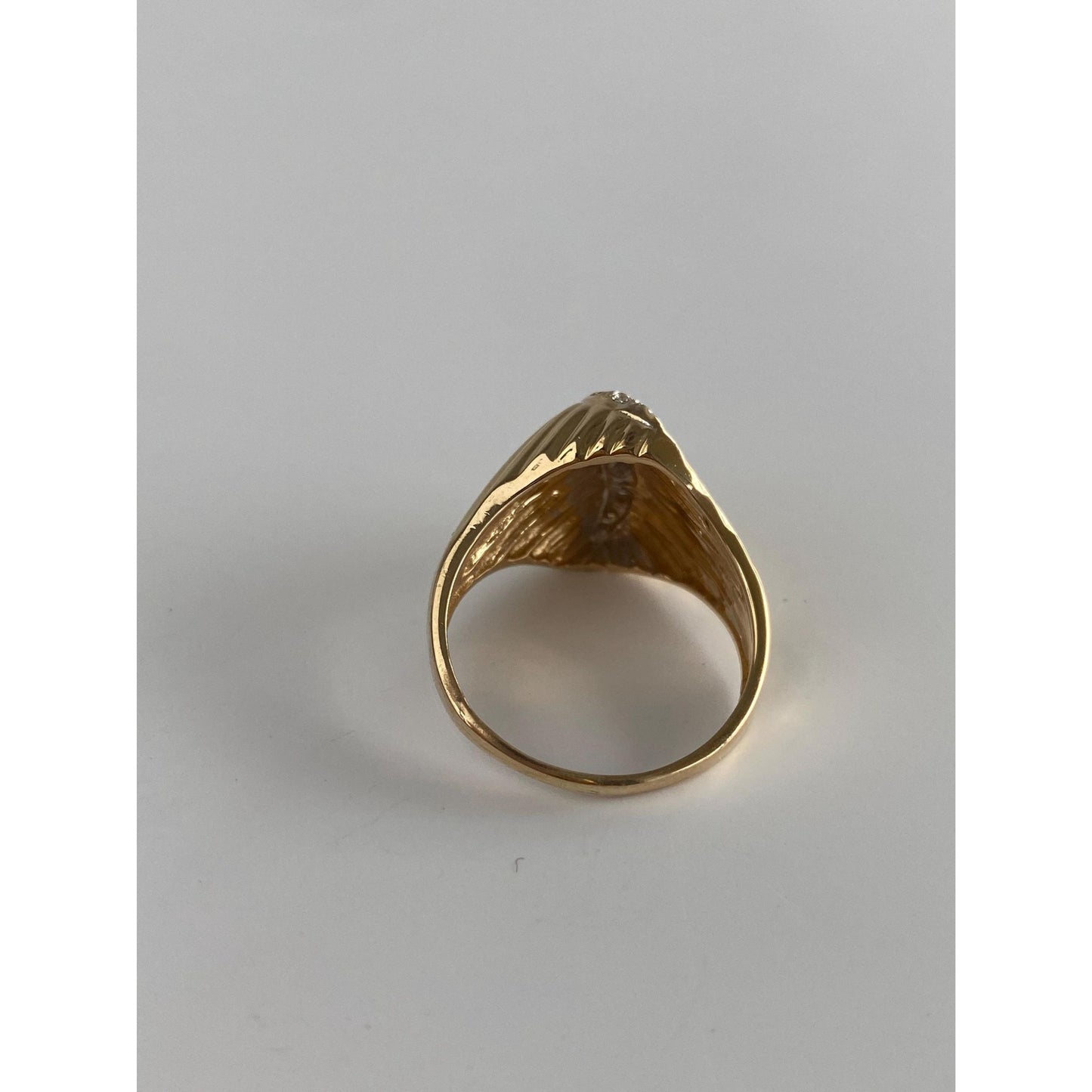 Solid 14k Yellow Gold Diamond Fluted Ring - Size 7.75