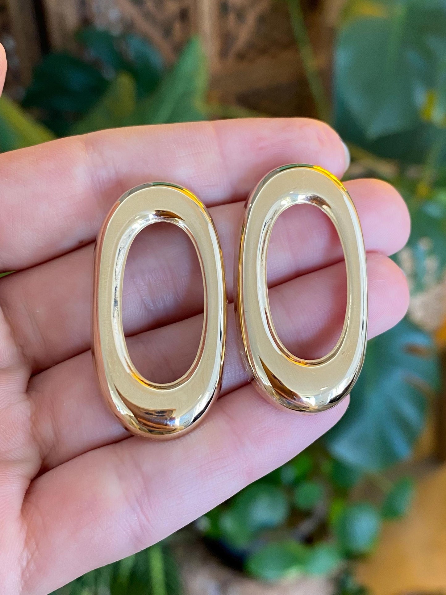 Solid 14k Yellow Gold Open Oval Drop Earrings