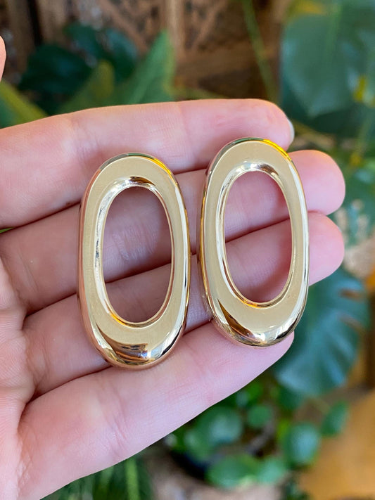 Solid 14k Yellow Gold Open Oval Drop Earrings
