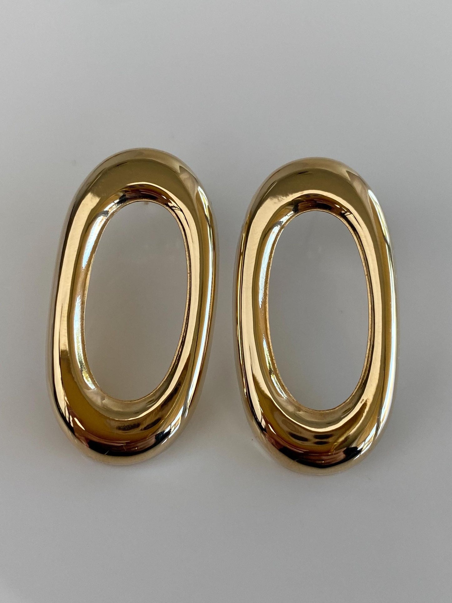 Solid 14k Yellow Gold Open Oval Drop Earrings