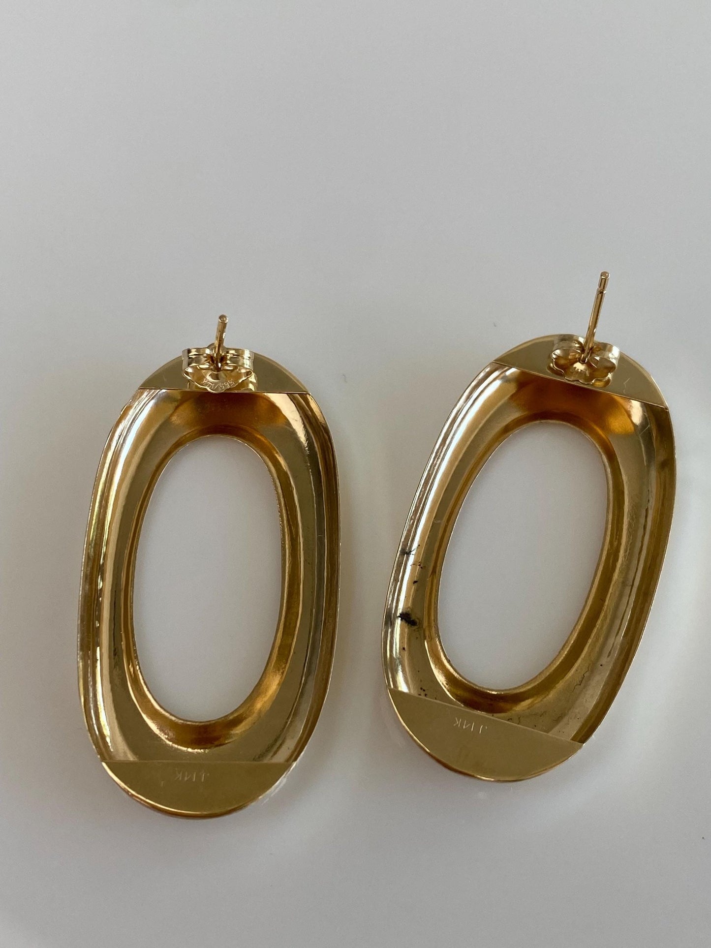 Solid 14k Yellow Gold Open Oval Drop Earrings