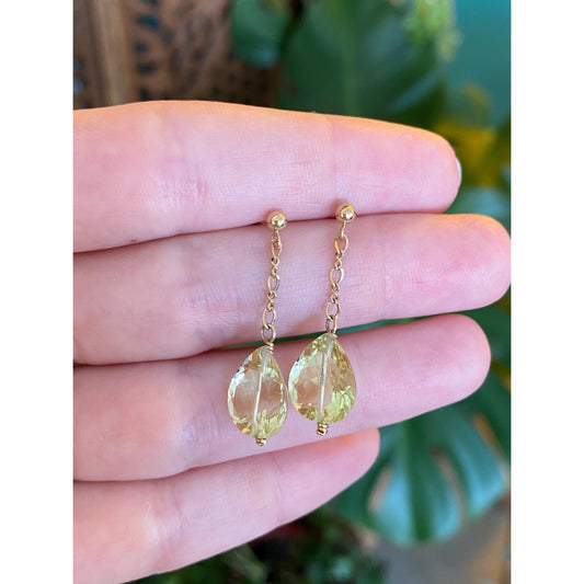 Solid 14k Lemon Quartz Drop Dangle Earrings