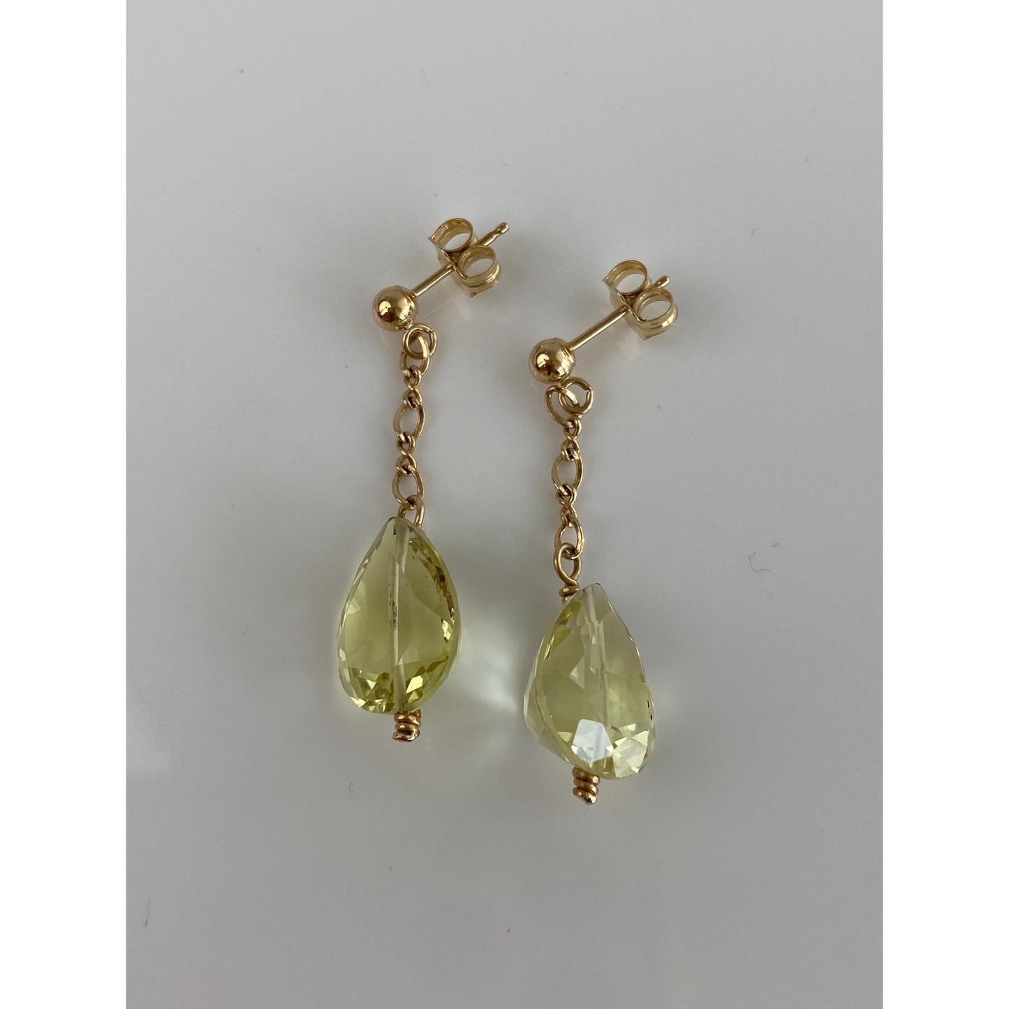 Solid 14k Lemon Quartz Drop Dangle Earrings