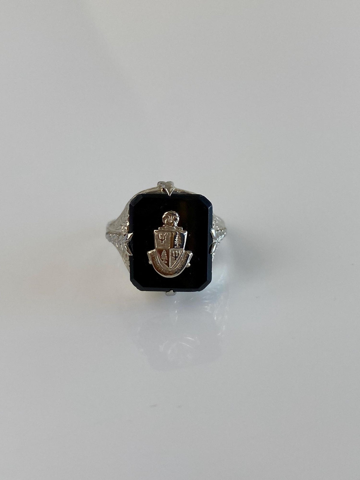 Vintage Solid 14k White Gold Black Onyx Art Deco Style Ring - Size 4