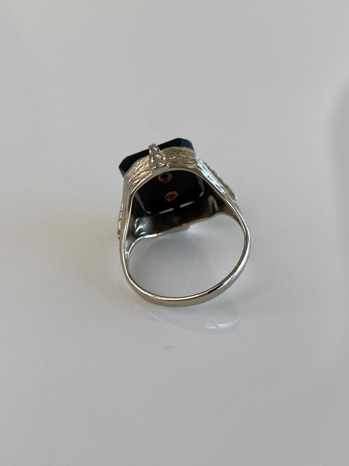 Vintage Solid 14k White Gold Black Onyx Art Deco Style Ring - Size 4