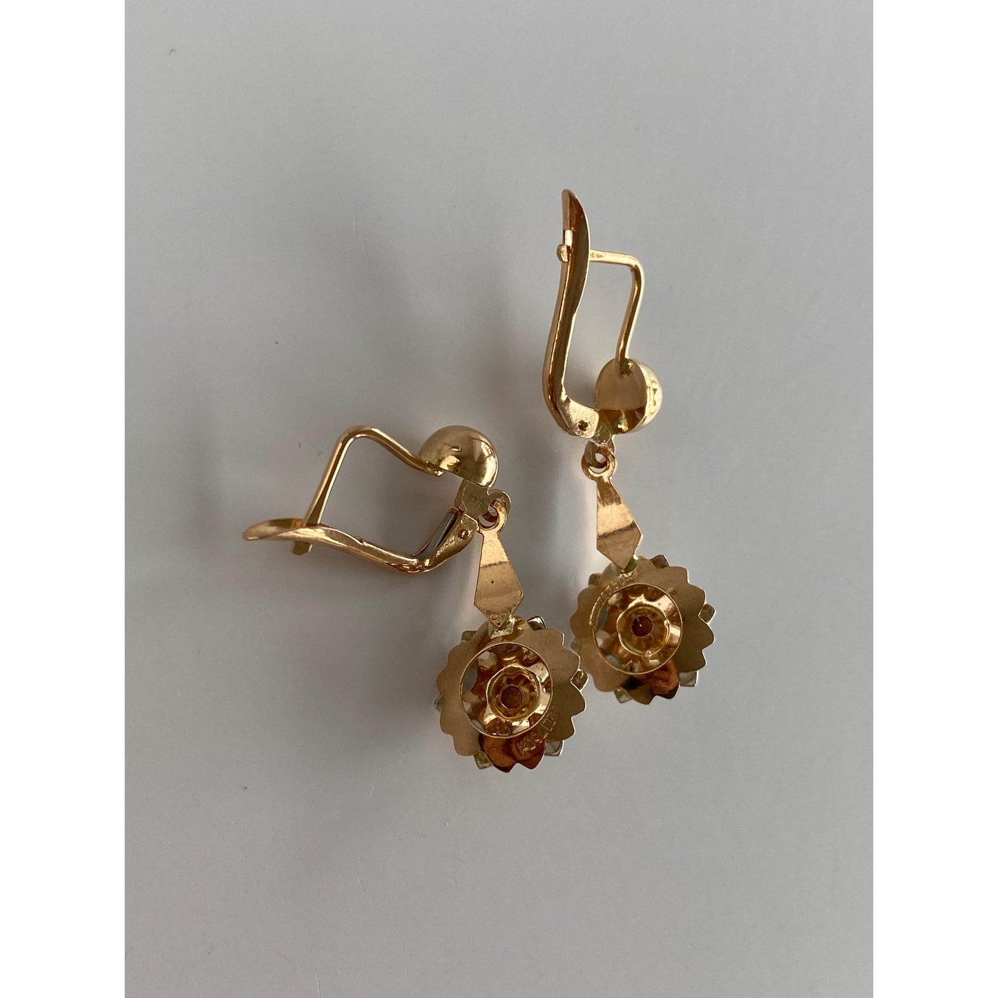 Solid 18k Rosey Gold Cubic Zirconia Flower Dangle Earrings