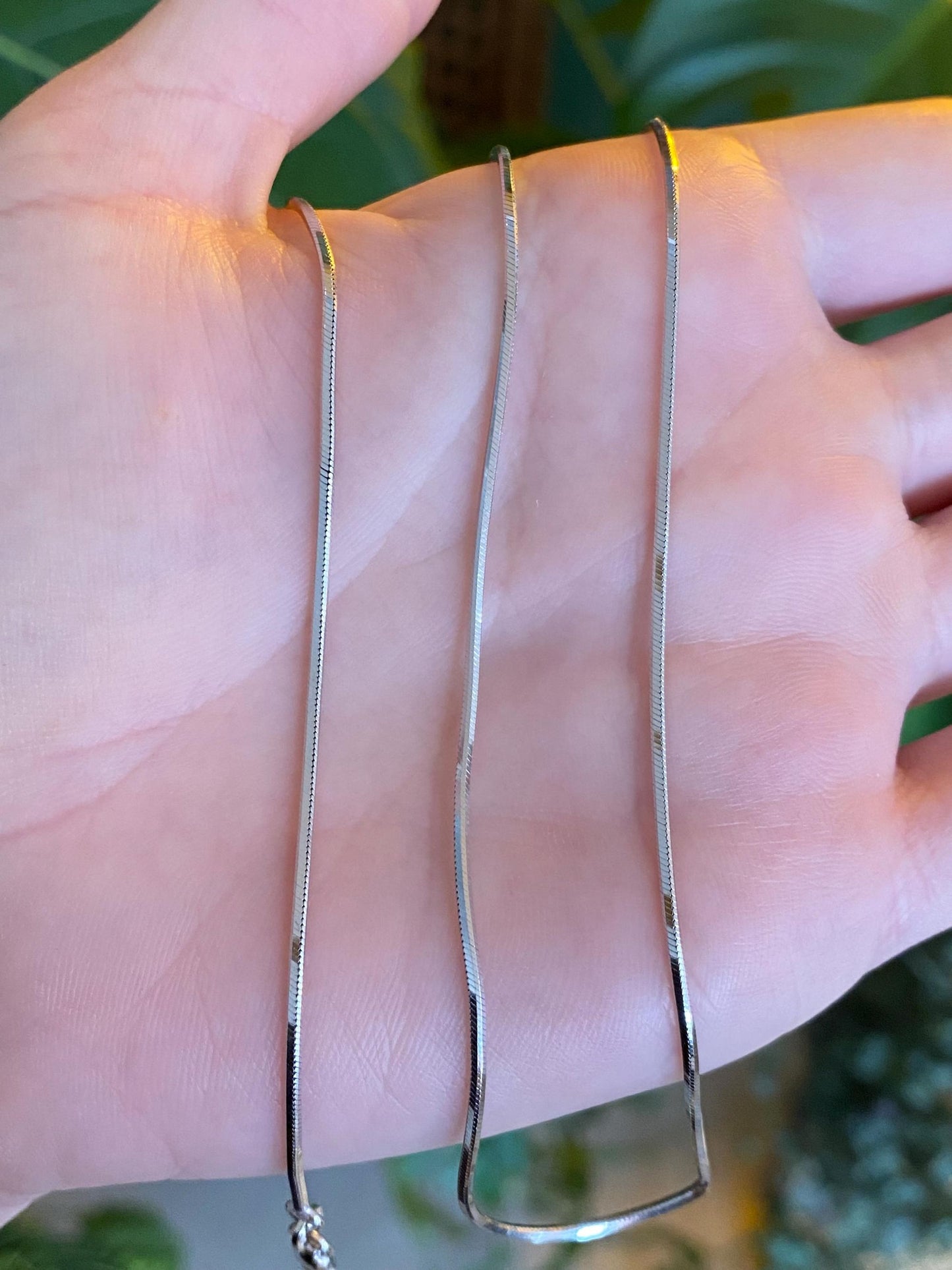 Vintage Solid 14k White Gold Square Snake Chain Necklace - 16.25 inches