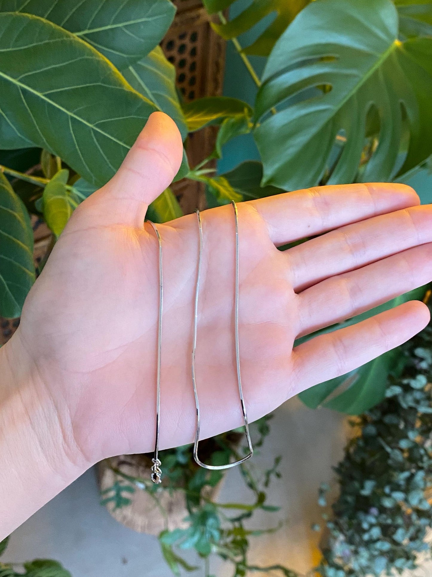 Vintage Solid 14k White Gold Square Snake Chain Necklace - 16.25 inches