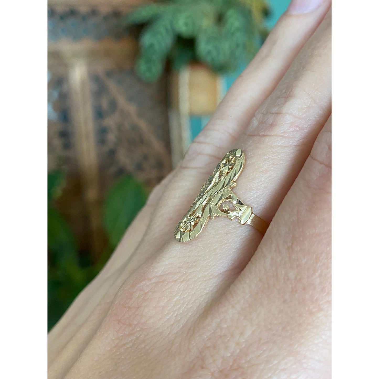 Vintage Solid 10k Yellow Gold Diamond Cut Ring - Size 6