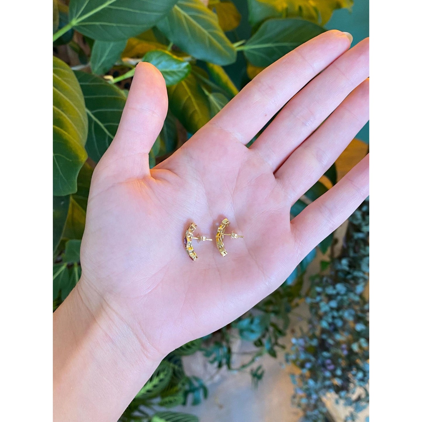 Vintage Solid 14k Yellow Gold Garnet Aquamarine Citrine Amethyst Pink Green Tourmaline Drop Earrings