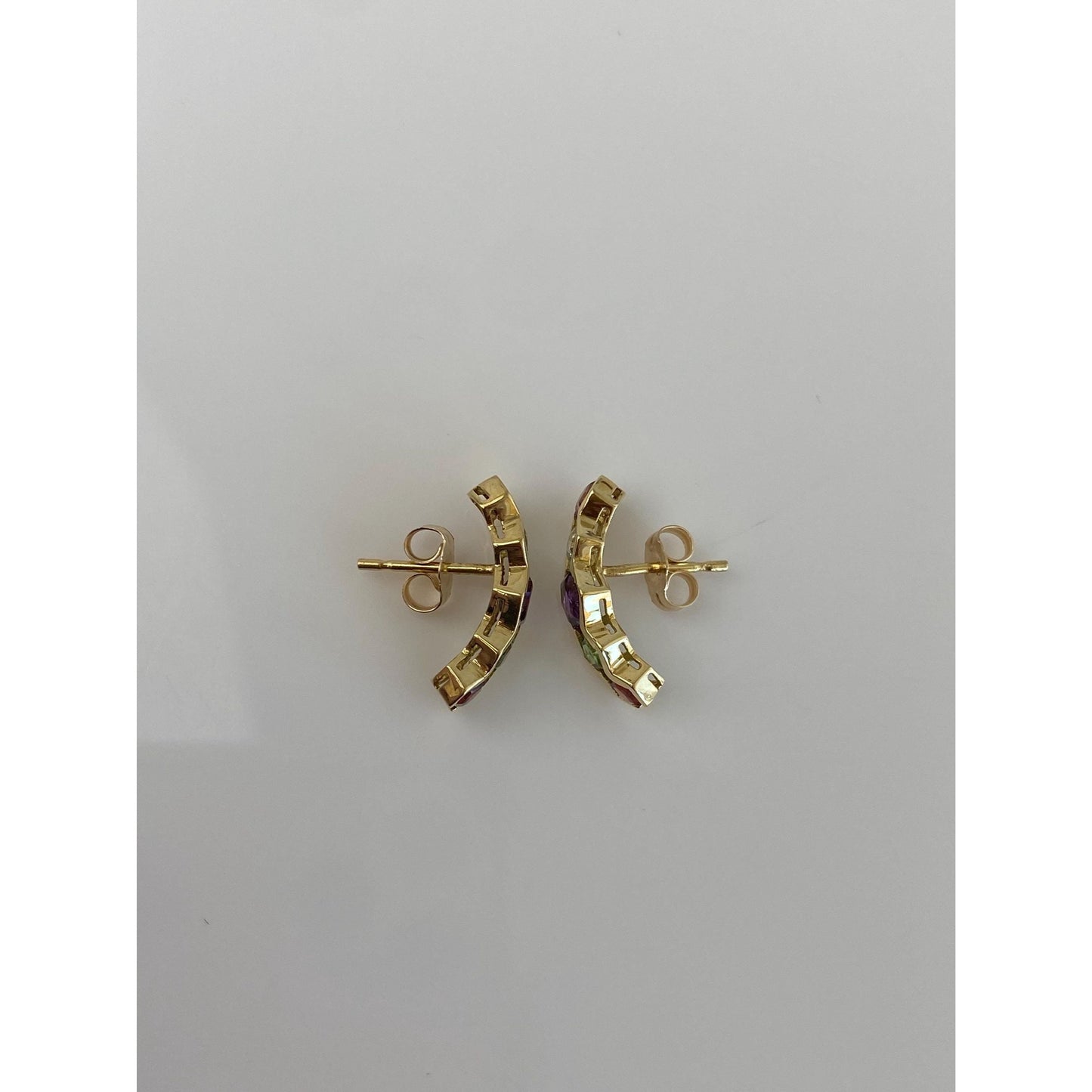 Vintage Solid 14k Yellow Gold Garnet Aquamarine Citrine Amethyst Pink Green Tourmaline Drop Earrings