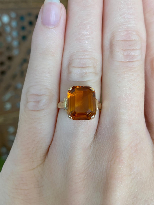 Vintage Solid 14k Yellow Gold Citrine Ring - Size 5