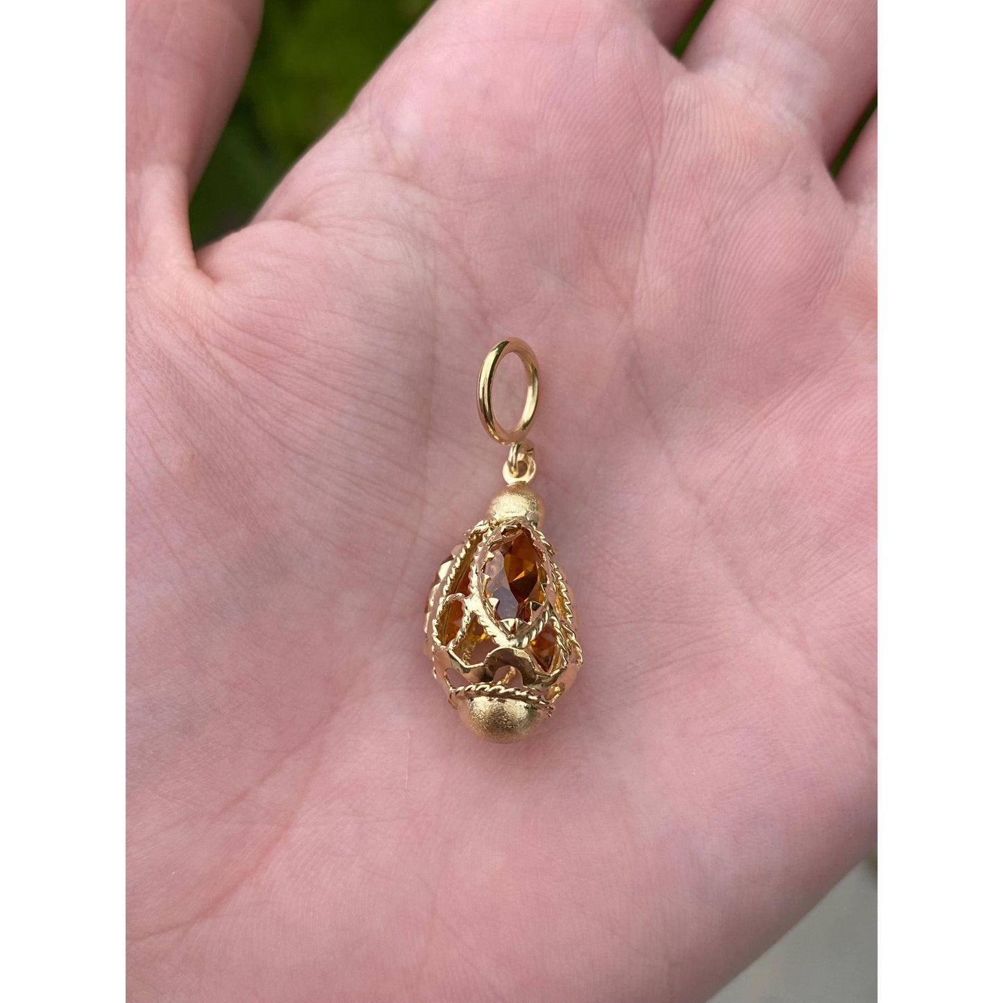 Vintage Solid 18k Yellow Gold Orange Topaz Charm