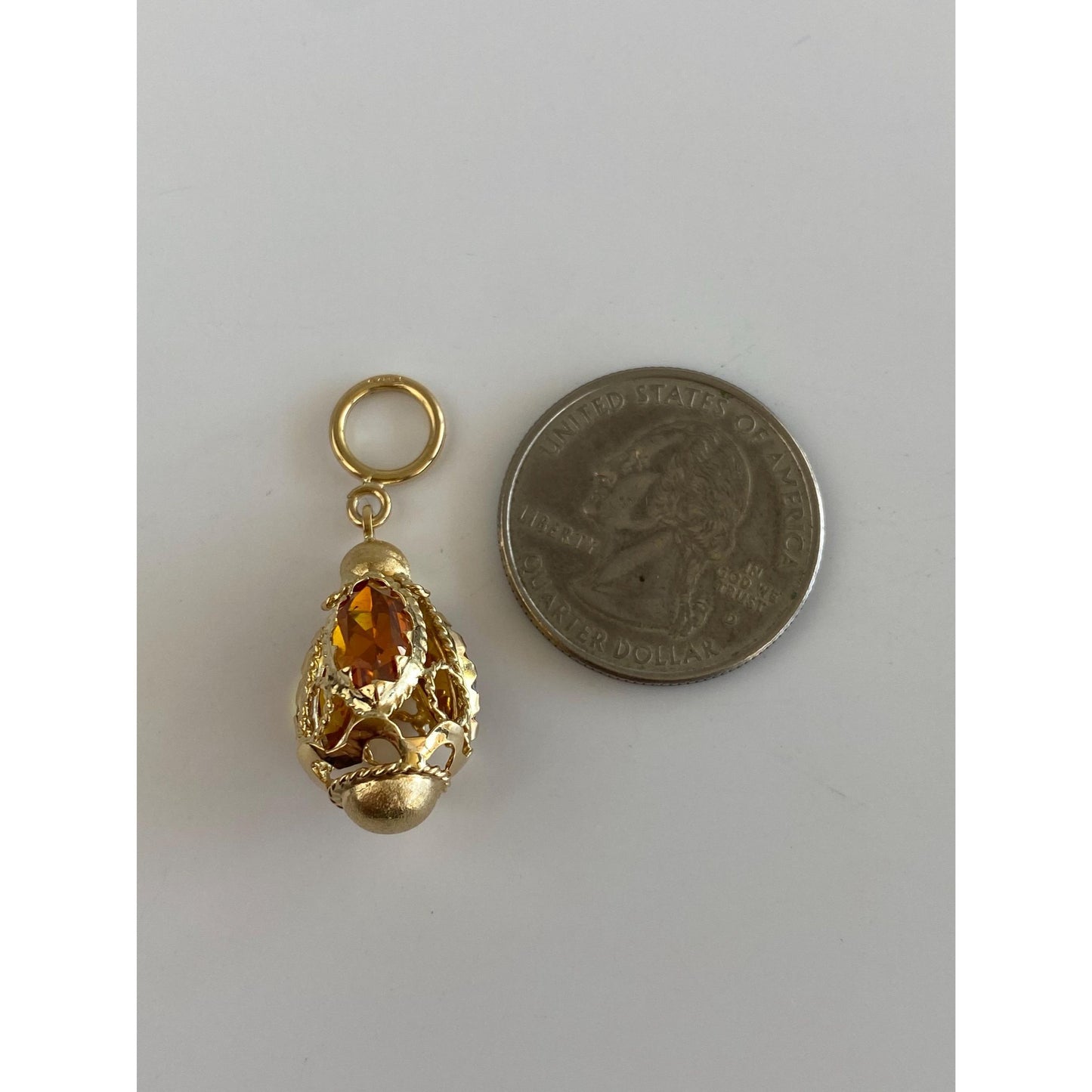 Vintage Solid 18k Yellow Gold Orange Topaz Charm