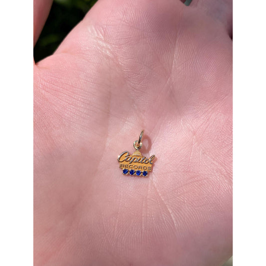 Vintage Solid 10k Yellow Gold Blue Spinel Capitol Records Charm