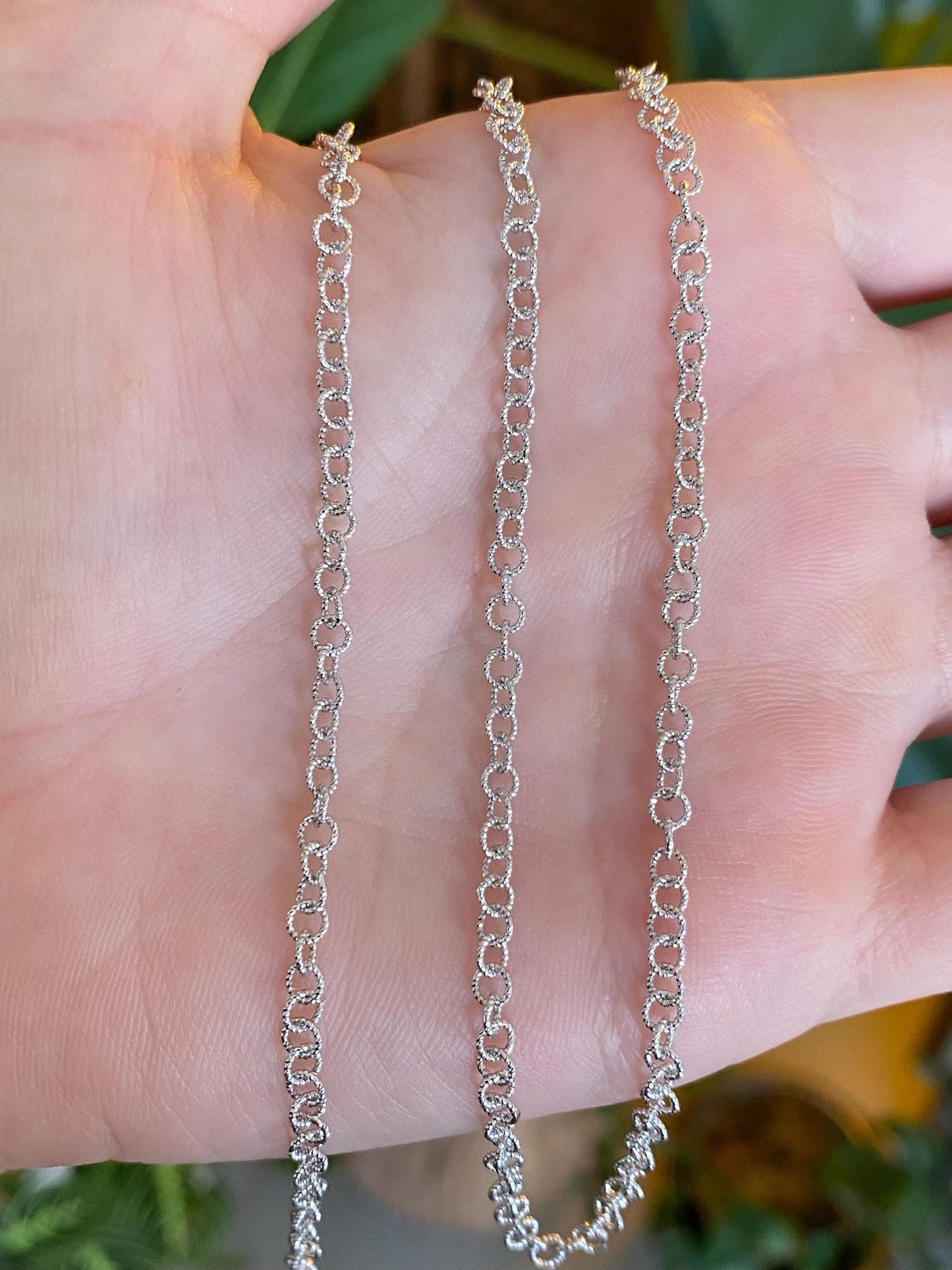 Vintage Solid 14k White Gold Long Textured Rolo Chain Necklace - 29.75 inches
