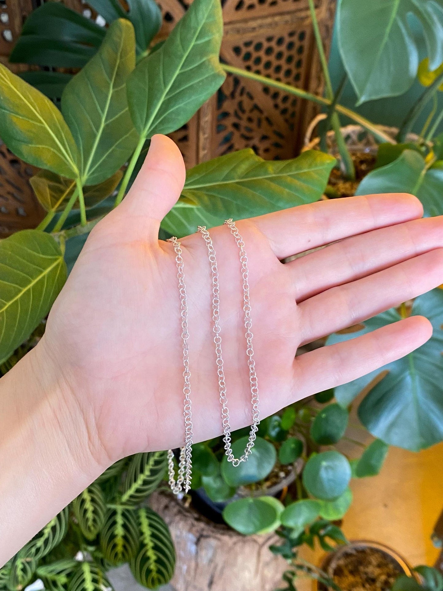Vintage Solid 14k White Gold Long Textured Rolo Chain Necklace - 29.75 inches