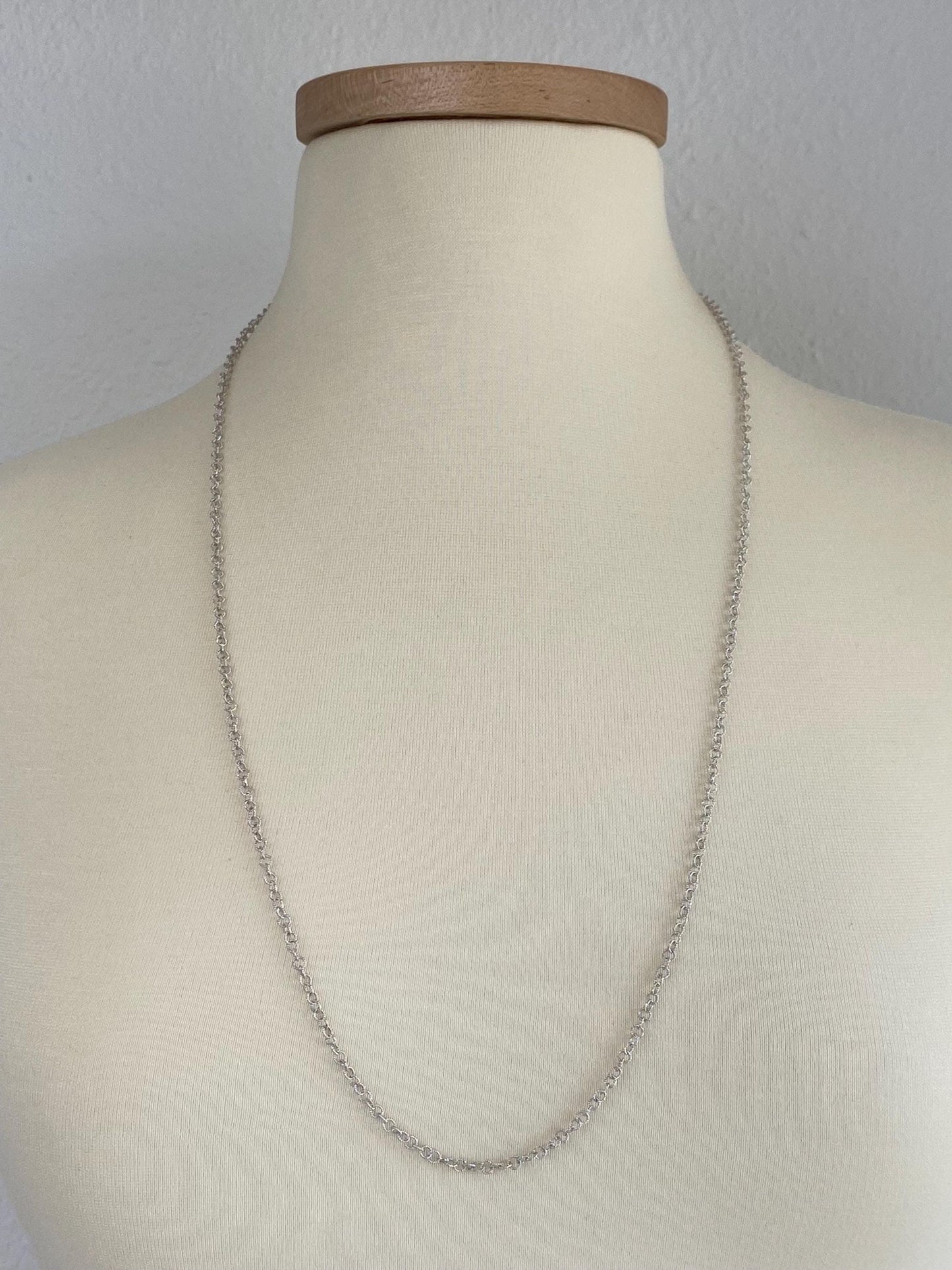 Vintage Solid 14k White Gold Long Textured Rolo Chain Necklace - 29.75 inches