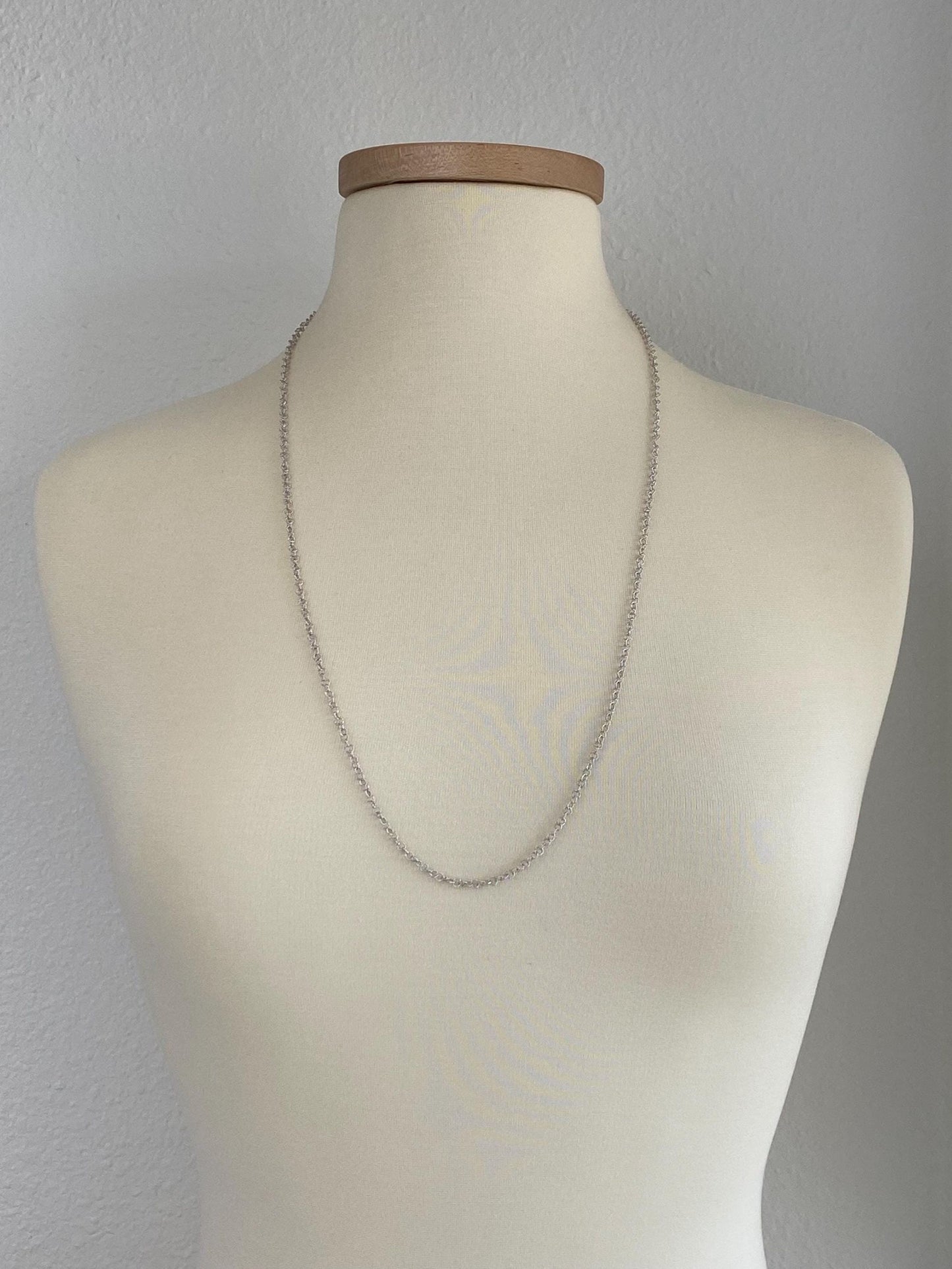 Vintage Solid 14k White Gold Long Textured Rolo Chain Necklace - 29.75 inches