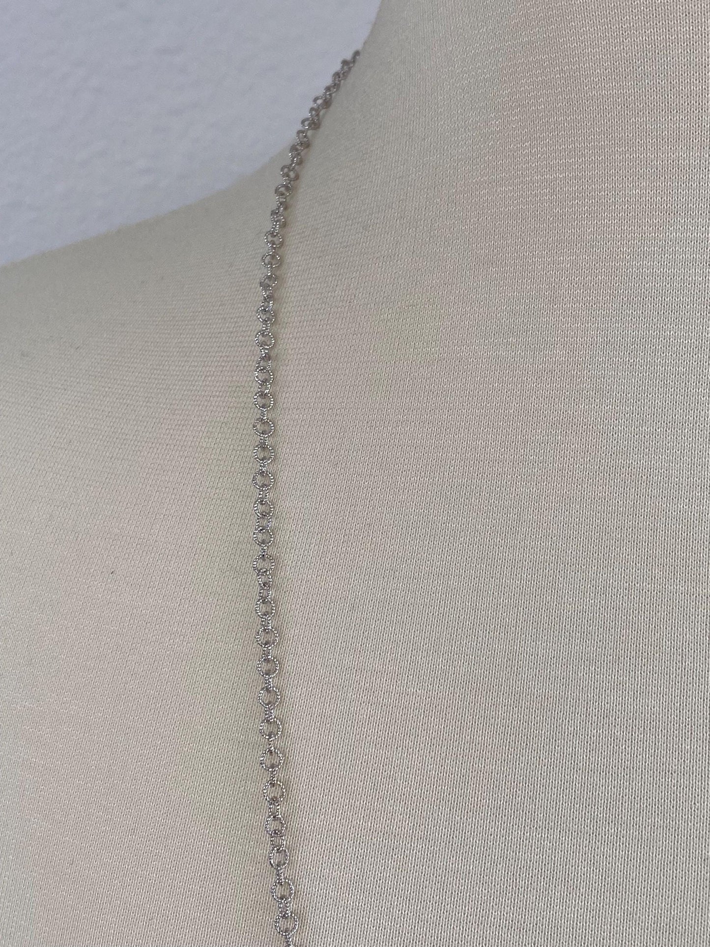 Vintage Solid 14k White Gold Long Textured Rolo Chain Necklace - 29.75 inches