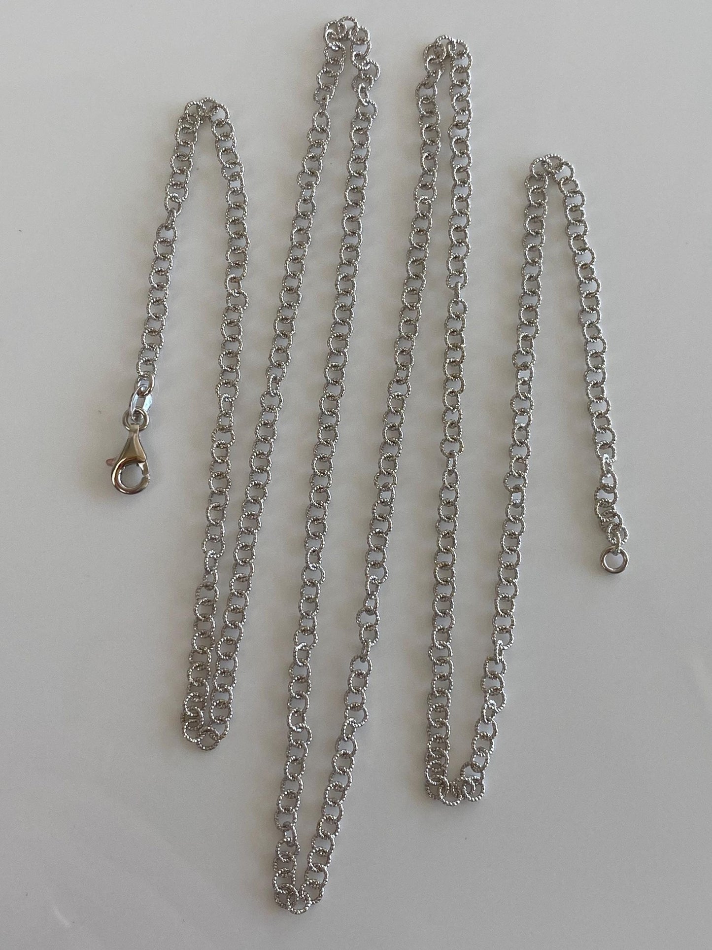 Vintage Solid 14k White Gold Long Textured Rolo Chain Necklace - 29.75 inches