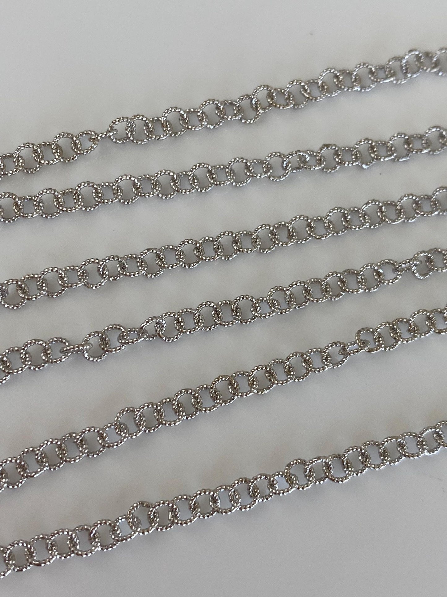 Vintage Solid 14k White Gold Long Textured Rolo Chain Necklace - 29.75 inches