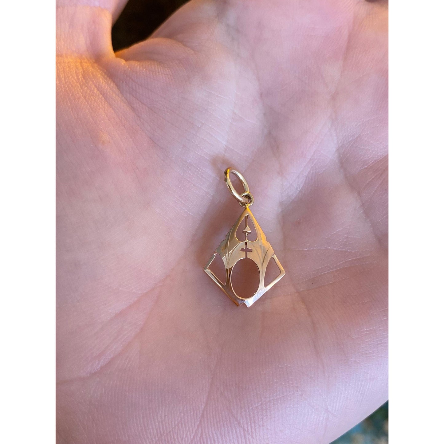 Vintage Solid 14k Rosey Gold Cross Church Charm