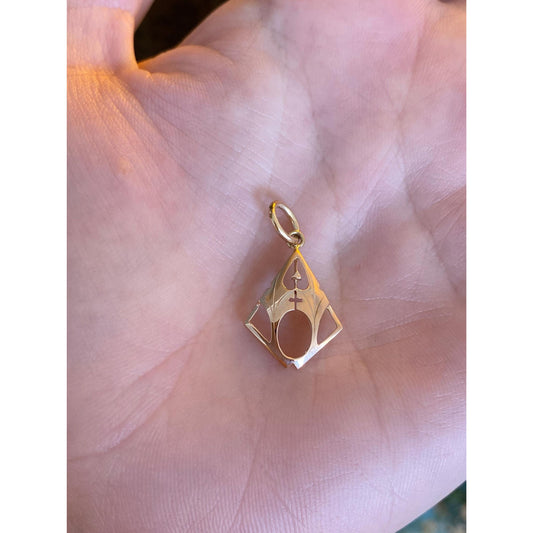 Vintage Solid 14k Rosey Gold Cross Church Charm