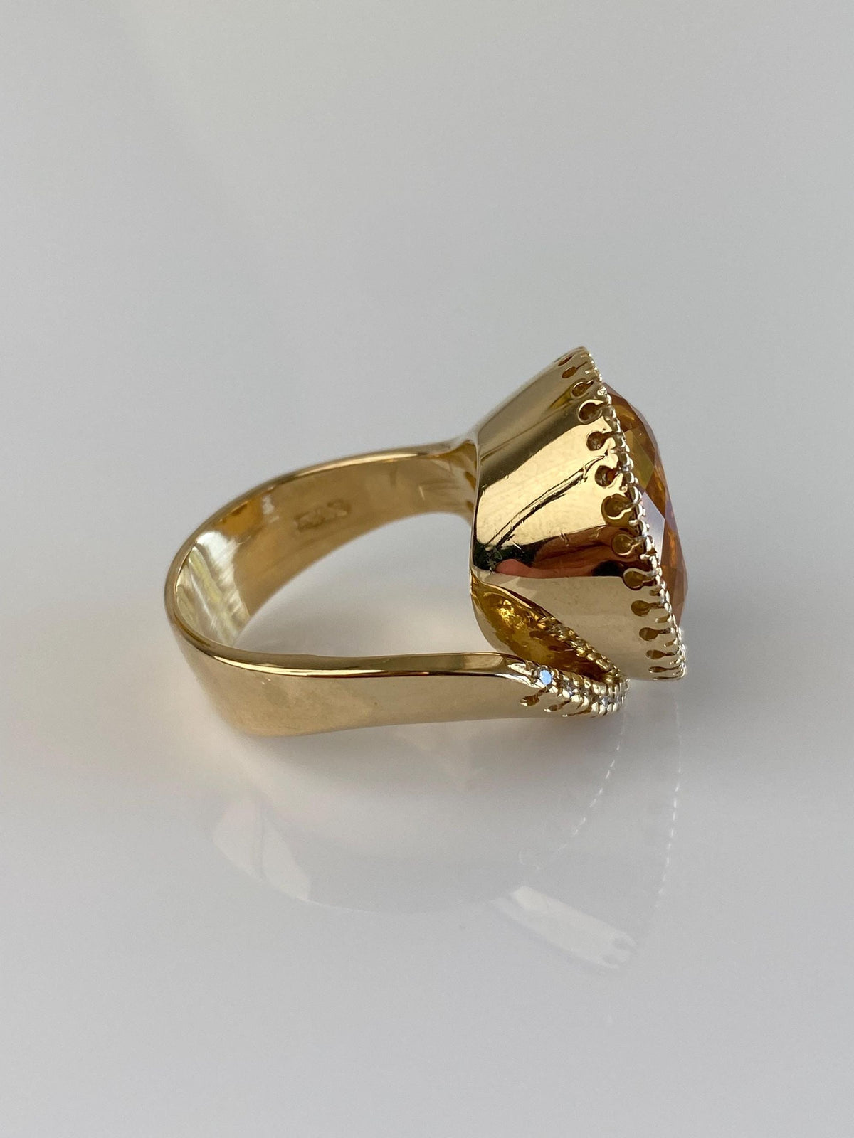 Vintage Solid 14k Yellow Gold Diamond Halo Citrine Ring - Size 7.25