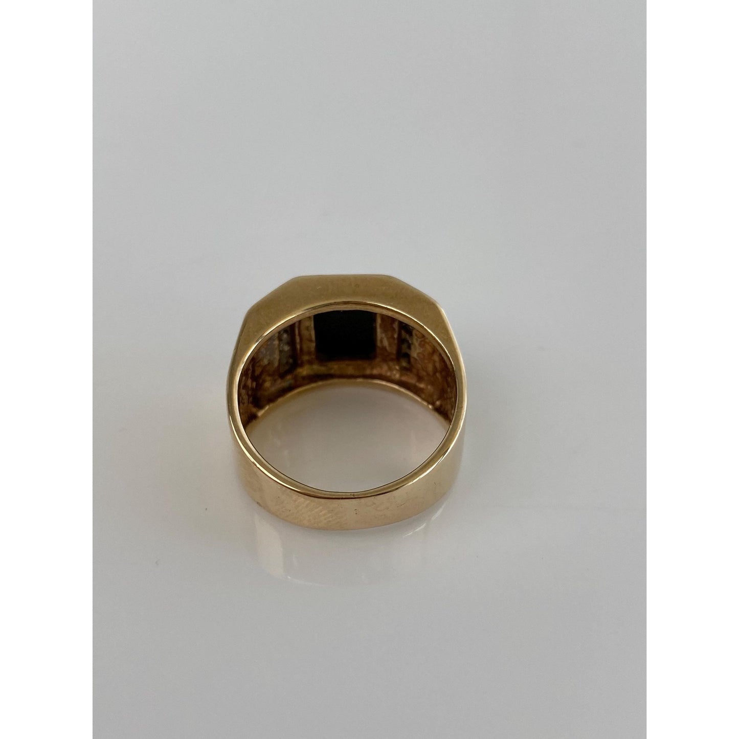 Vintage Solid 10k Yellow Gold Onyx & Diamond Ring - Size 7.5