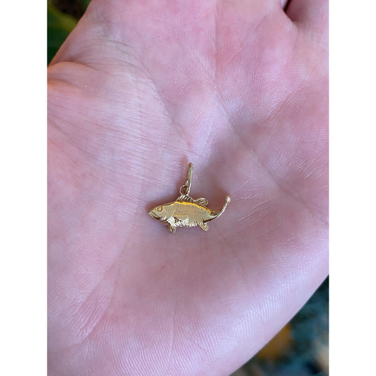 Vintage Solid 14k Yellow Gold Trout Fish Charm
