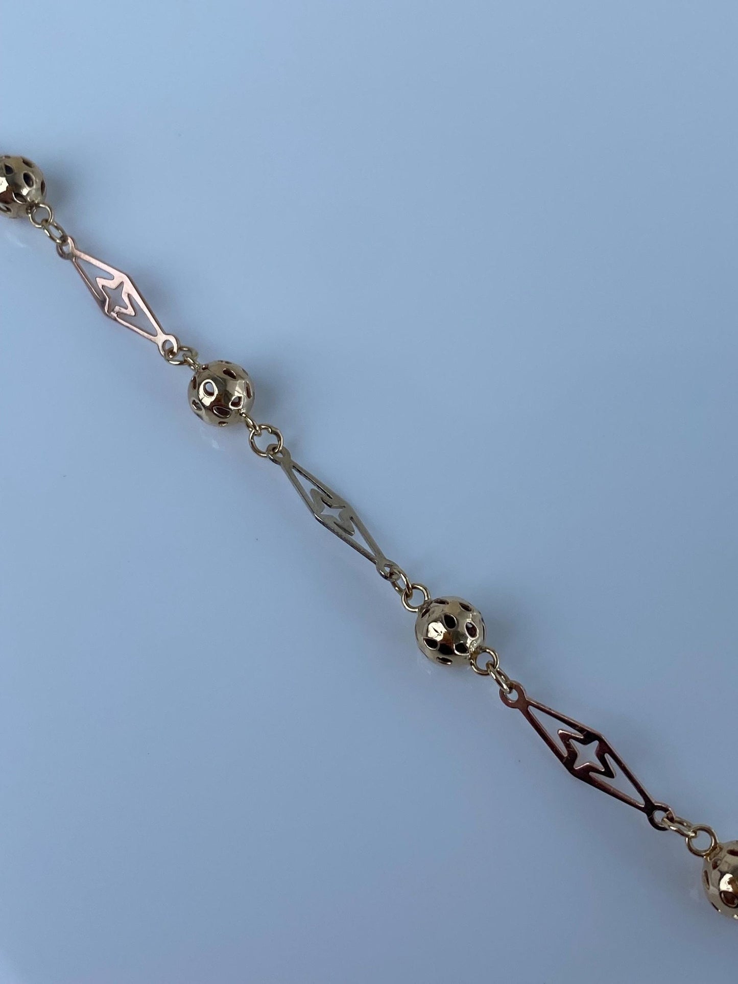 Vintage Solid 14k Tri Tone Gold Fancy Open Work Ball Link Bracelet - 6.75 inches