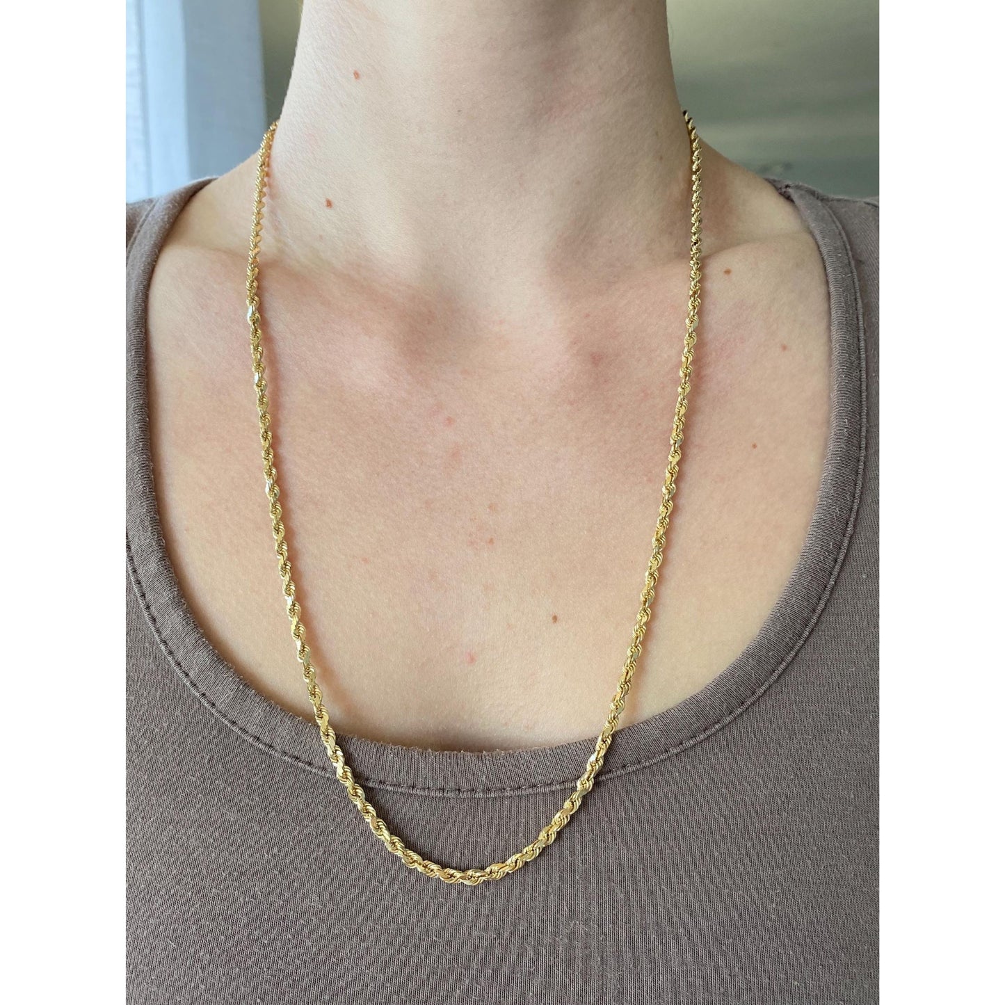 Vintage Solid 14k Yellow Gold Chunky Rope Chain Necklace - 24 inches