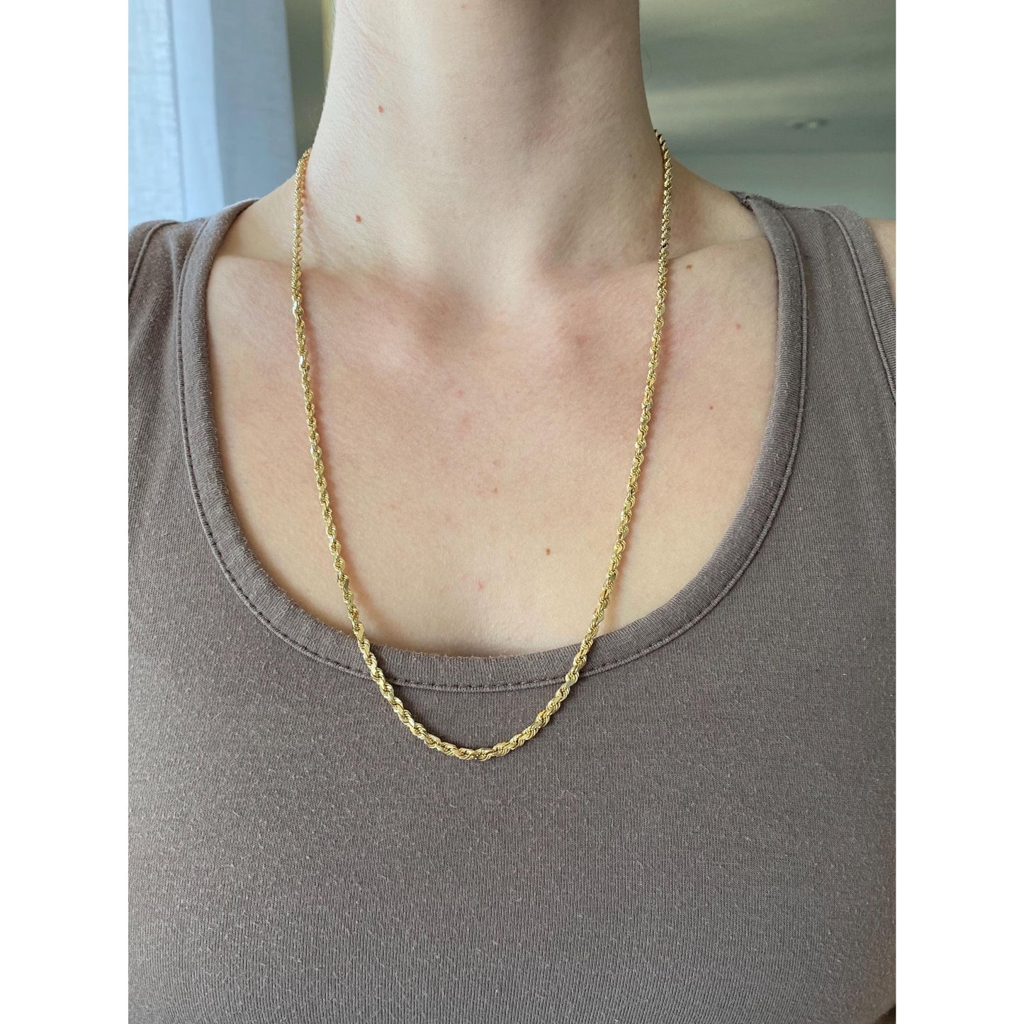 Vintage Solid 14k Yellow Gold Chunky Rope Chain Necklace - 24 inches