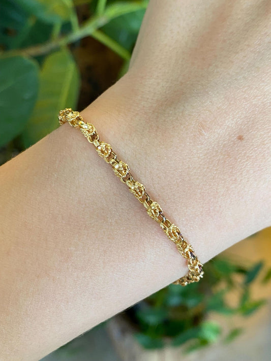 Vintage Solid 14k Yellow Gold Fancy Link Bracelet - 7 inches