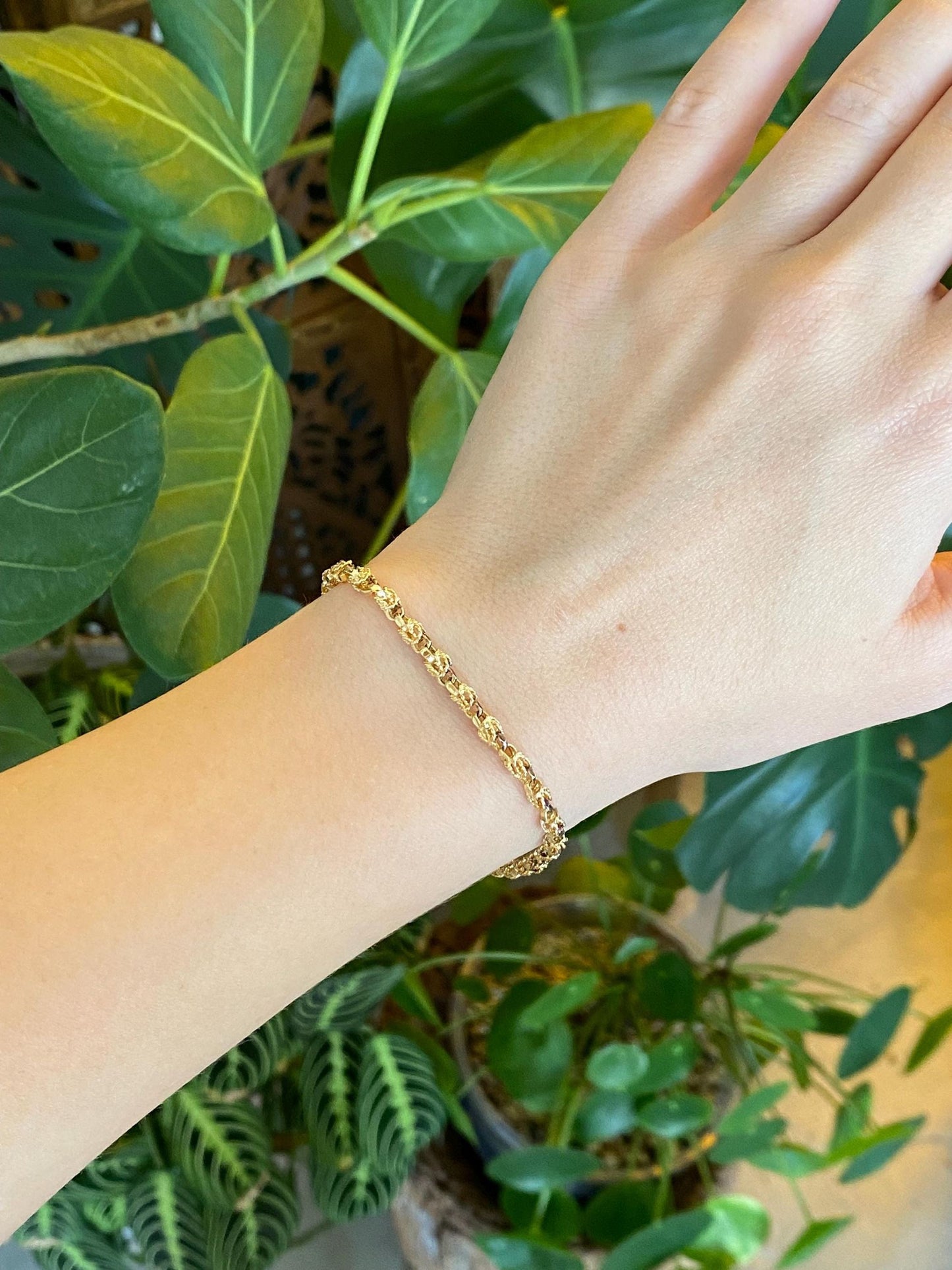 Vintage Solid 14k Yellow Gold Fancy Link Bracelet - 7 inches