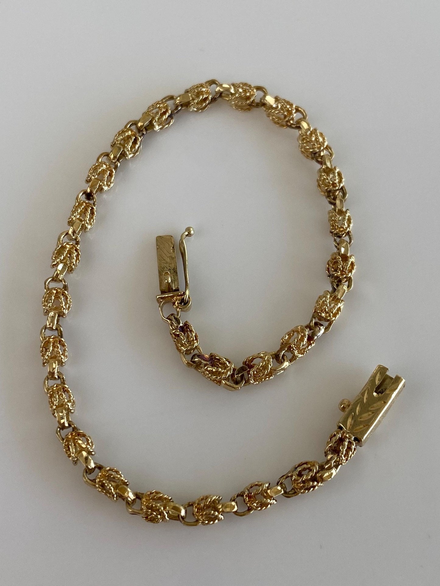 Vintage Solid 14k Yellow Gold Fancy Link Bracelet - 7 inches