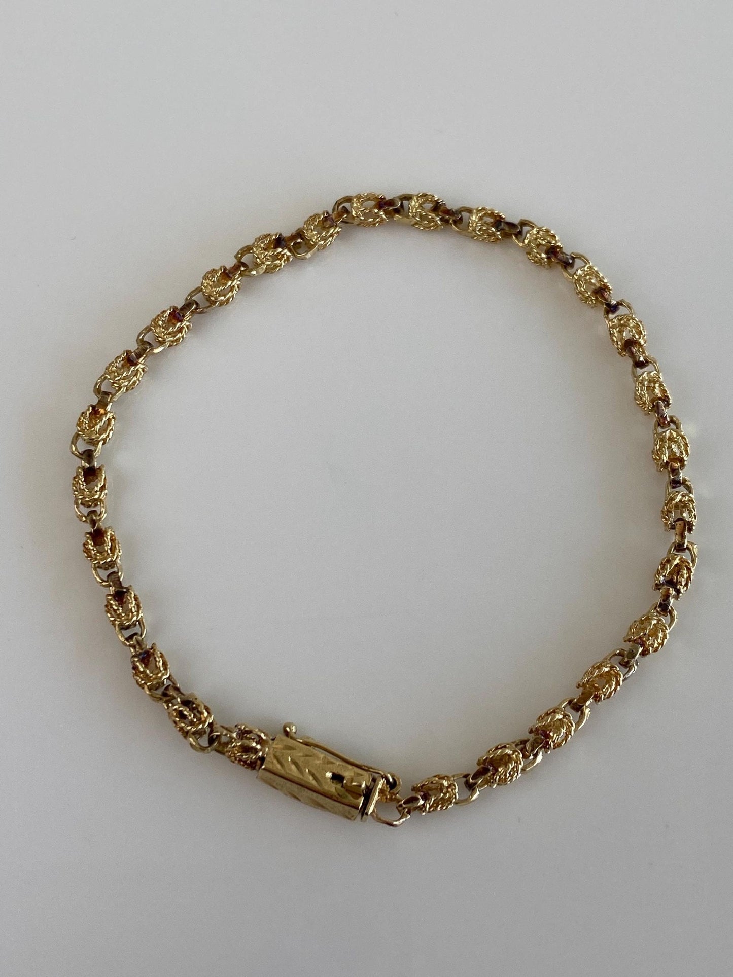 Vintage Solid 14k Yellow Gold Fancy Link Bracelet - 7 inches