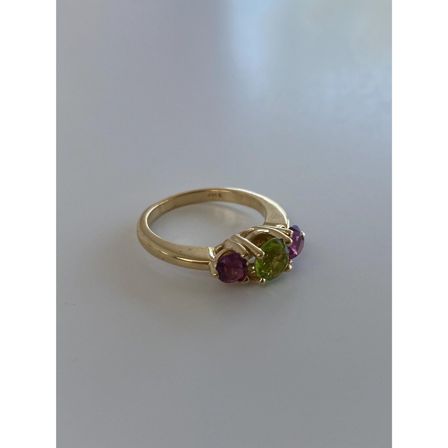 Solid 14k Yellow Gold Peridot Pink Tourmaline Ring - Size 6.25