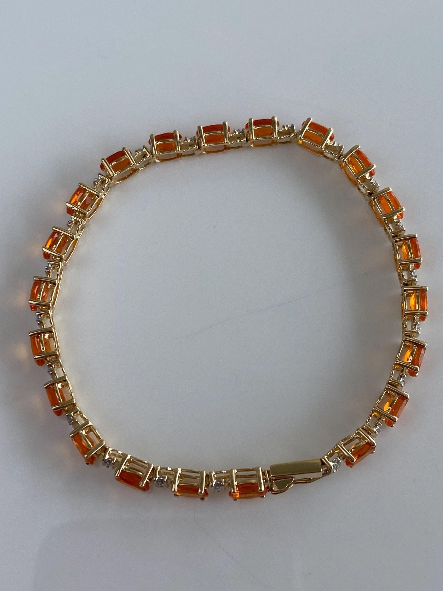 Vintage Solid 10k White & Yellow Gold Fire Opal Link Bracelet - 7.5 inches