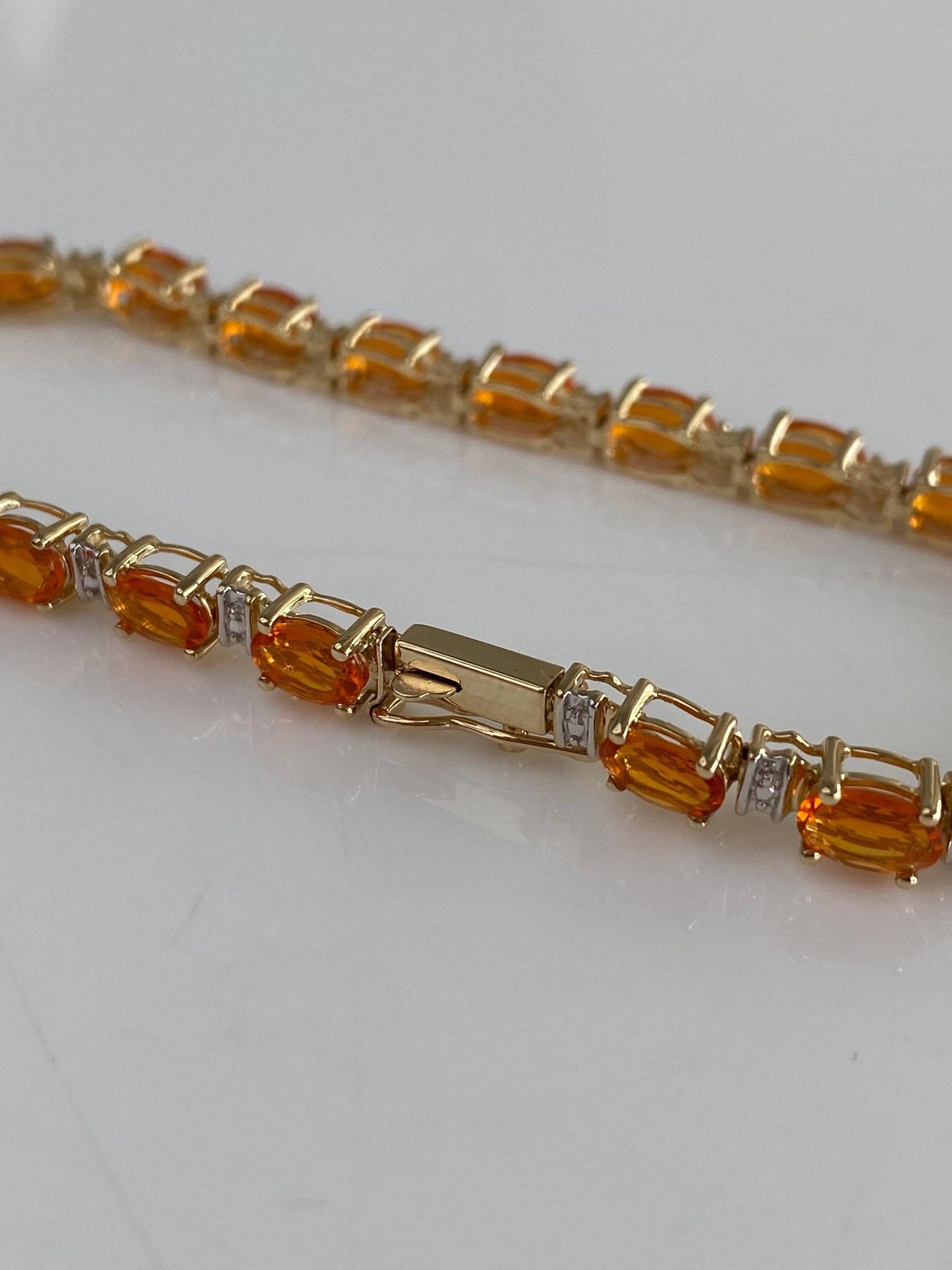 Vintage Solid 10k White & Yellow Gold Fire Opal Link Bracelet - 7.5 inches