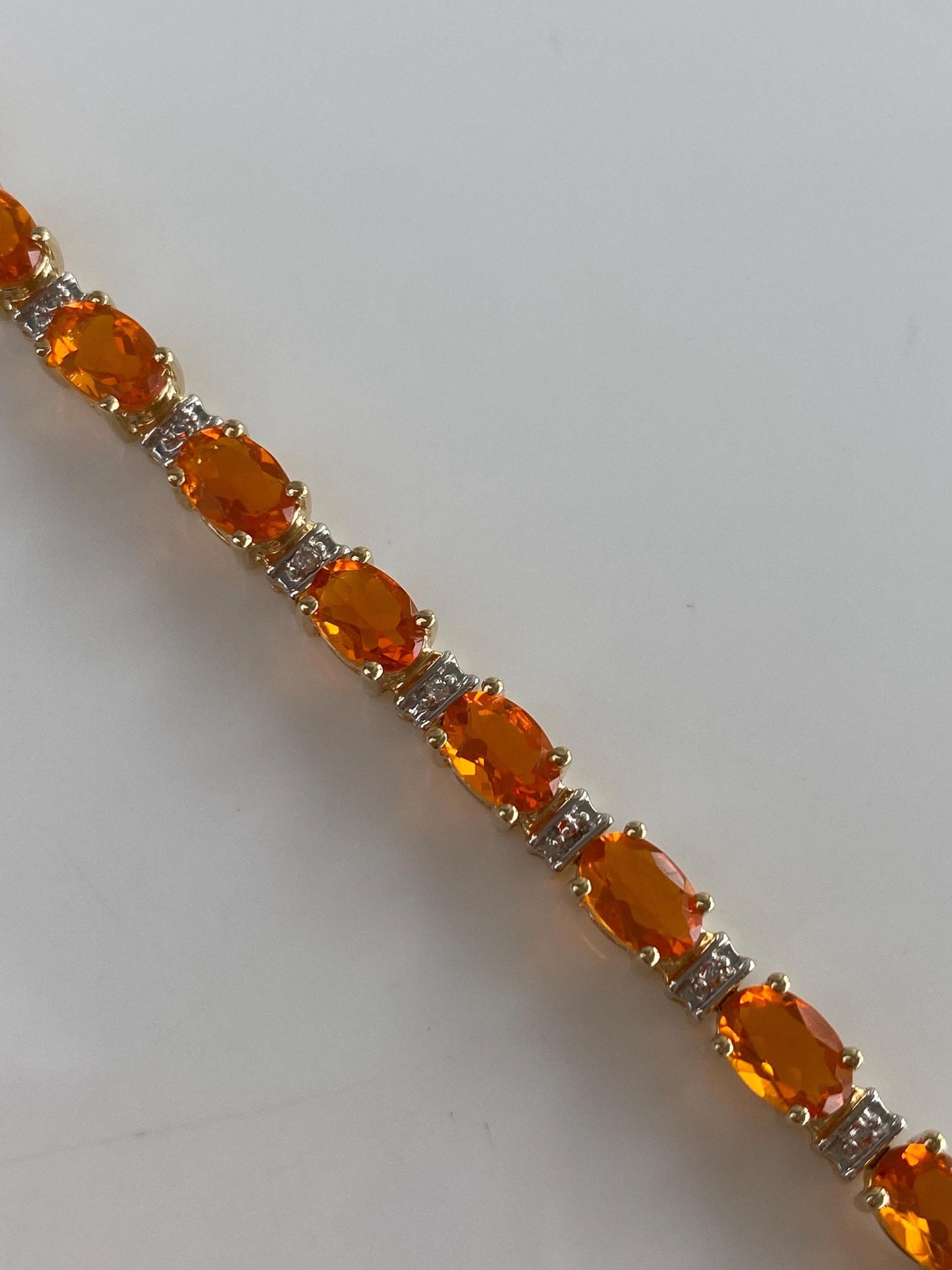 Vintage Solid 10k White & Yellow Gold Fire Opal Link Bracelet - 7.5 inches