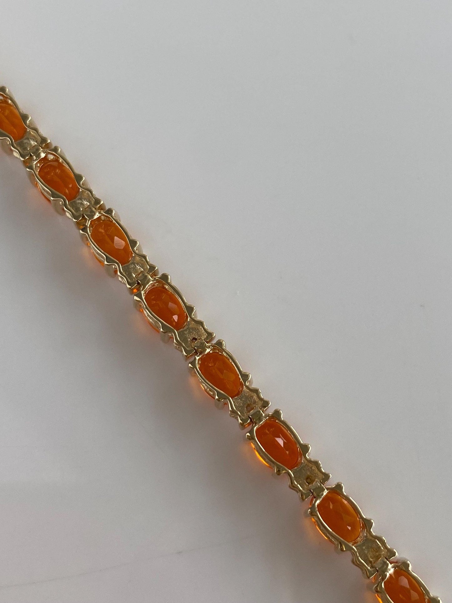 Vintage Solid 10k White & Yellow Gold Fire Opal Link Bracelet - 7.5 inches