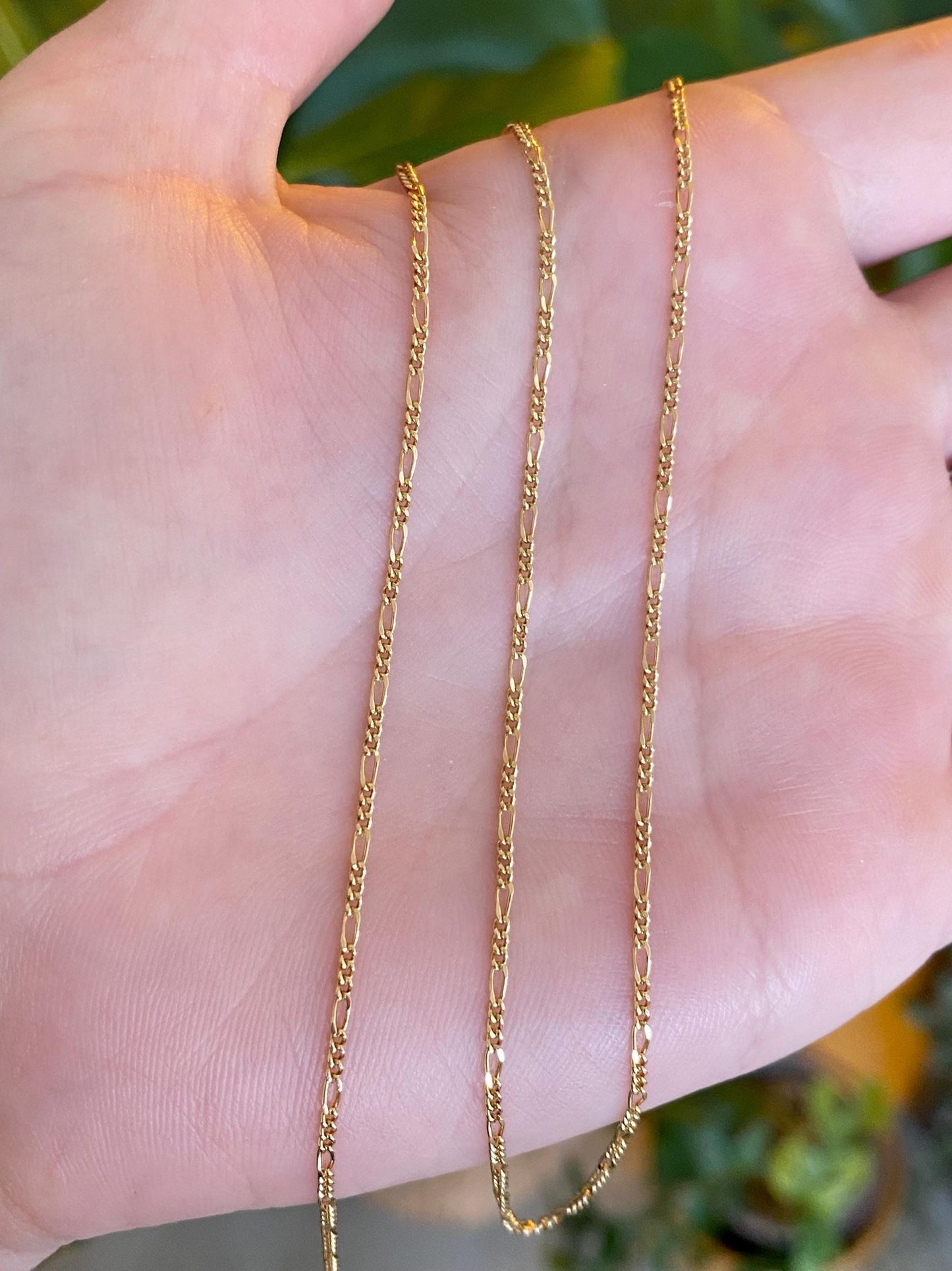 Vintage Solid 14k Yellow Gold Dainty Figaro Chain Necklace - 16.5 inches