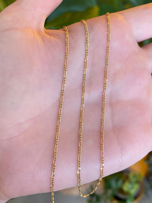 Vintage Solid 14k Yellow Gold Dainty Figaro Chain Necklace - 16.5 inches